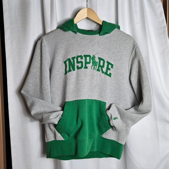 Polo‎ Ralph Lauren Inspire Hoodie Sweatshirt Grey Green Mens Size M Pullover